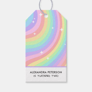 Etiqueta Para Presente Dois Groovy Retro Pastel Arco-íris 2º Aniversário