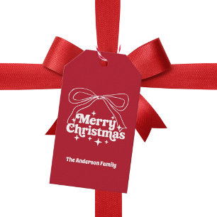 Etiqueta Para Presente Doodle de laço vermelho de Natal feliz
