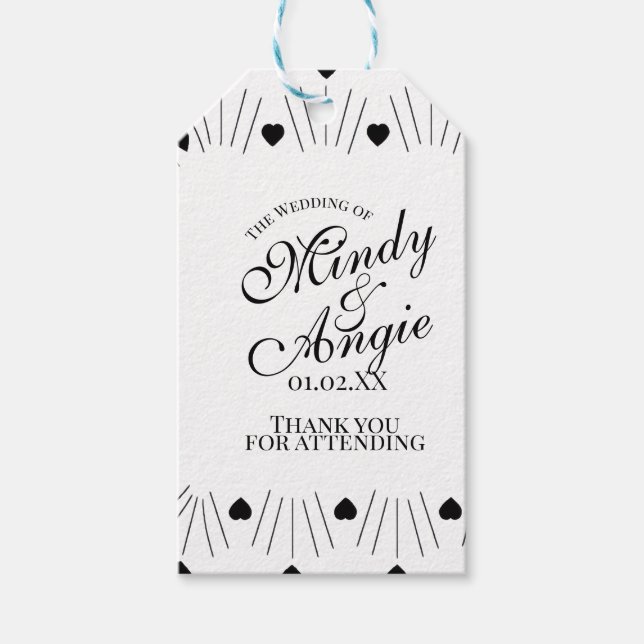 Etiqueta Para Presente Doodle Hearts Frame Script Wedding (Frente)