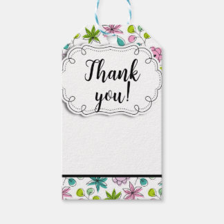 Etiqueta Para Presente Doodle Romântico Floral & Folhas Obrigado
