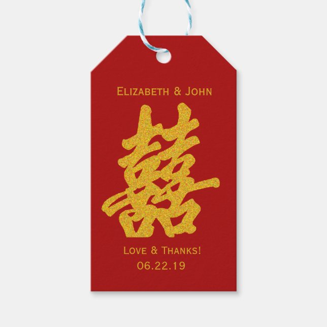 Etiqueta Para Presente Dourada alegria dupla moderna Casada (Frente)