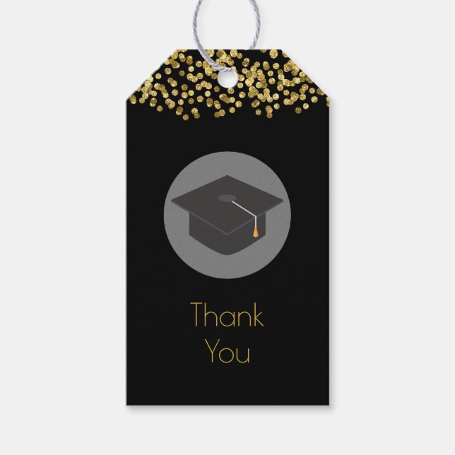 Etiqueta Para Presente Dourada Confetti e Cap de GraduaçãoObrigado (Frente)