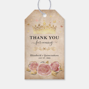 Etiqueta Para Presente Dourada Coroa Rosa Rosa Rosa Esbranquiçada Obrigad