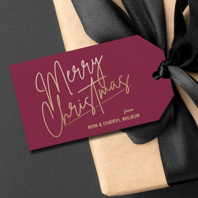 Etiqueta Para Presente Dourada Feliz Natal Luxe Cranberry (Criador carregado)