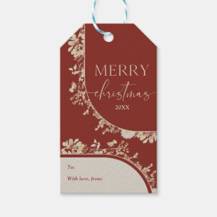 Etiqueta Para Presente Dourada Floral Vermelha Moderna no Natal