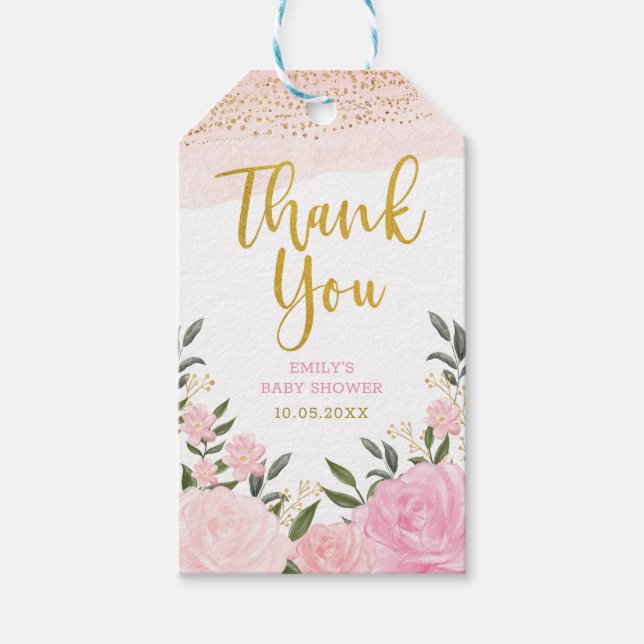 Etiqueta Para Presente Dourada Glitter de Rosas Rosa Esbranquiçadas Obrig (Frente)