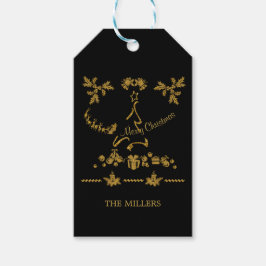 Etiqueta Para Presente Dourada Glitter Feliz Natal, Papai Noel