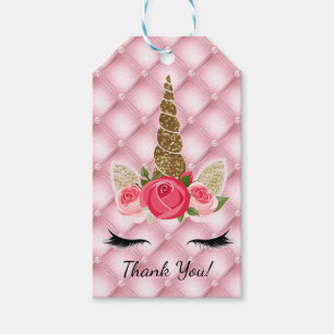 Etiqueta Para Presente Dourada Glitter & Rosas Rosa Festa de aniversário