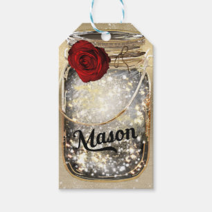 Etiqueta Para Presente Dourada Sparkle Glam Rosa vermelha Mason Jar Party