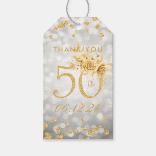 Etiqueta Para Presente Dourado 50º aniversário Obrigado Glam Lights Silve