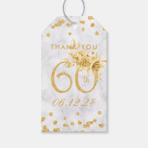 Etiqueta Para Presente Dourado 60º aniversário Obrigado Glam Marble