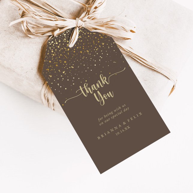 Etiqueta Para Presente Dourado Casamento Confetti Brown Obrigado (Criador carregado)