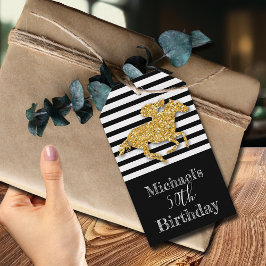 Etiqueta Para Presente Dourado Cavalo de Corrida Black White Stripes