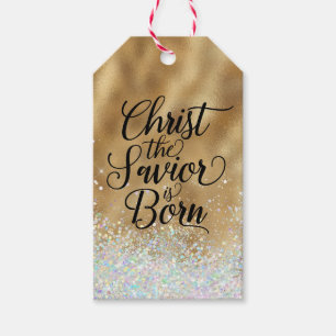 Etiqueta Para Presente Dourado Cristo do Natal Cristão Salvador