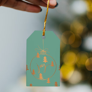 Etiqueta Para Presente Dourado Decor de Natal de Cobre e Árvores são verd