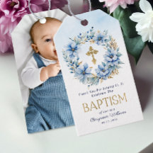 Dourado e azul aquarela Foto Floral Boy Baptism