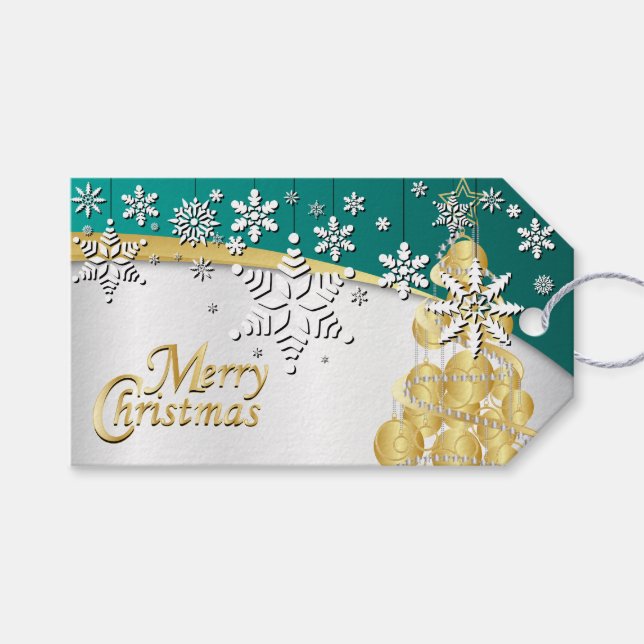 Etiqueta Para Presente Dourado elegante, Teal e White Christmas (Frente (horizontal))