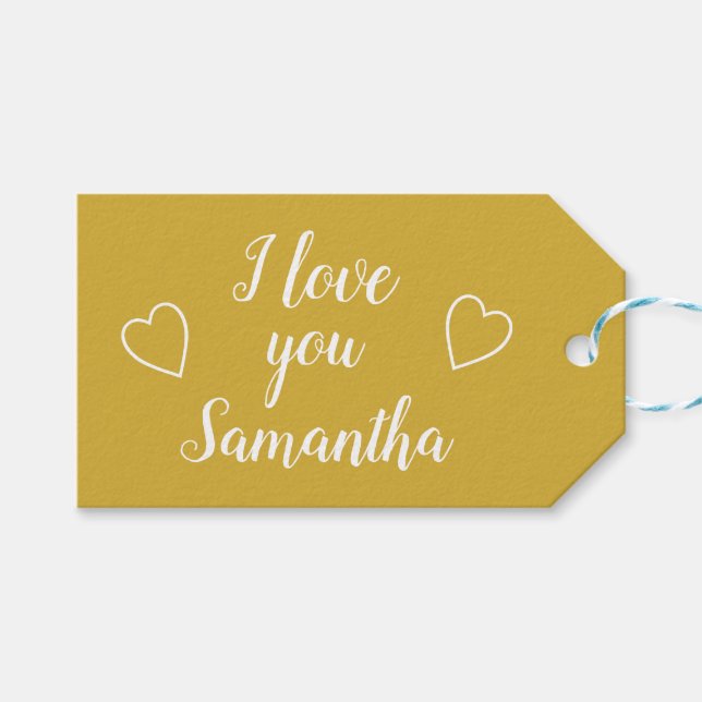 Etiqueta Para Presente Dourado Eu Te Amo Nome Personalizado (Frente (horizontal))