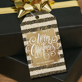 Etiqueta Para Presente Dourado Feliz Natal Black Stripes