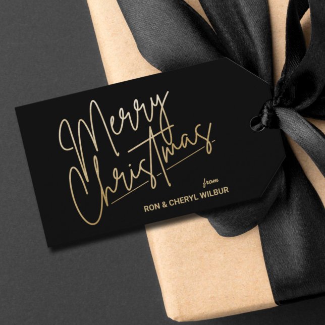 Etiqueta Para Presente Dourado Feliz Natal Luxe Preto (Criador carregado)