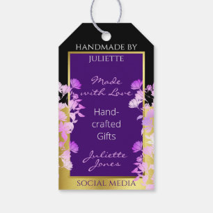 Etiqueta Para Presente Dourado Floral Elegante e Púrpura Colorido