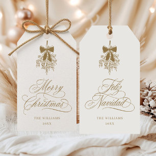 Etiqueta Para Presente Dourado Mistletoe Feliz Natal Feliz Navidad