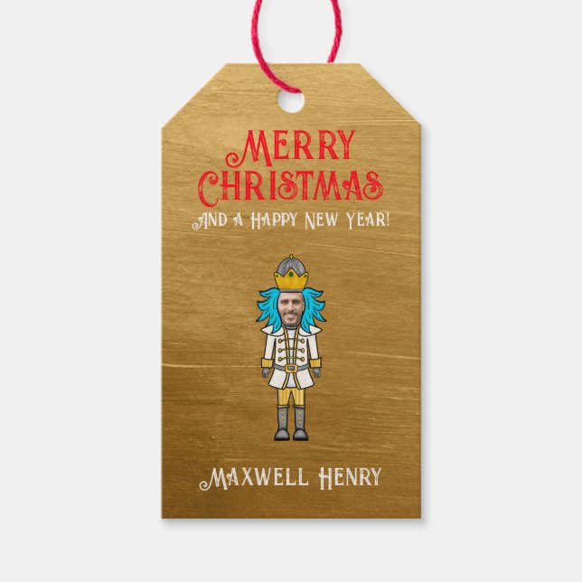 Etiqueta Para Presente Dourado Noz Noz Noz-Cacker Feliz Natal (Frente)