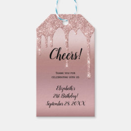 Etiqueta Para Presente Dourado Rosa com Glitter Pingando Aniversário de 2