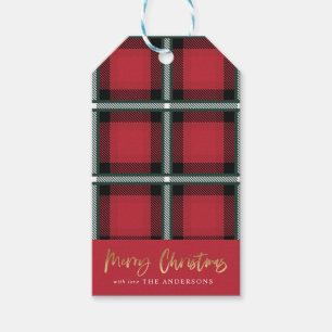 Etiqueta Para Presente Dourado roteiro alegre de natal tartan vermelho