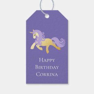 Etiqueta Para Presente Dourado Roxo Unicorn