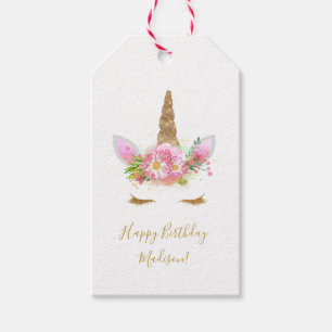 Etiqueta Para Presente Dourado Sparkle Floral Unicorn