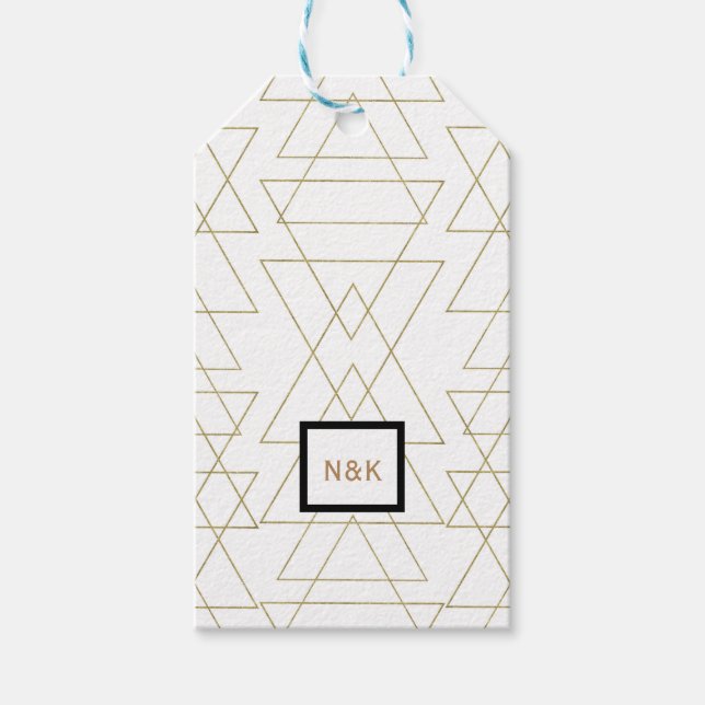 Etiqueta Para Presente Dourado Triângulo Glamor Moderno Branco (Frente)