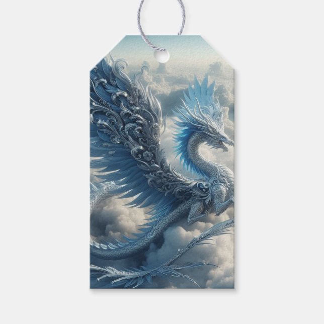 Etiqueta Para Presente Dragão atordoante cercado por nuvens (Frente)