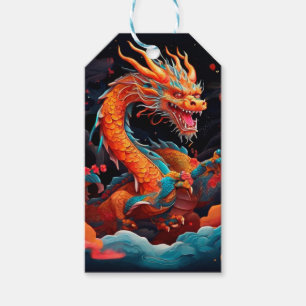 Etiqueta Para Presente Dragão colorido de Ano Novo chinês