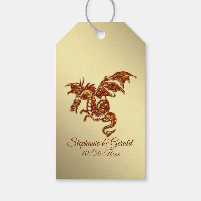 Etiqueta Para Presente Dragão emblemático em pessoal Dourado (Frente)
