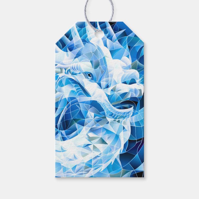 Etiqueta Para Presente Dragão Mosaico Azul Sky (Frente)