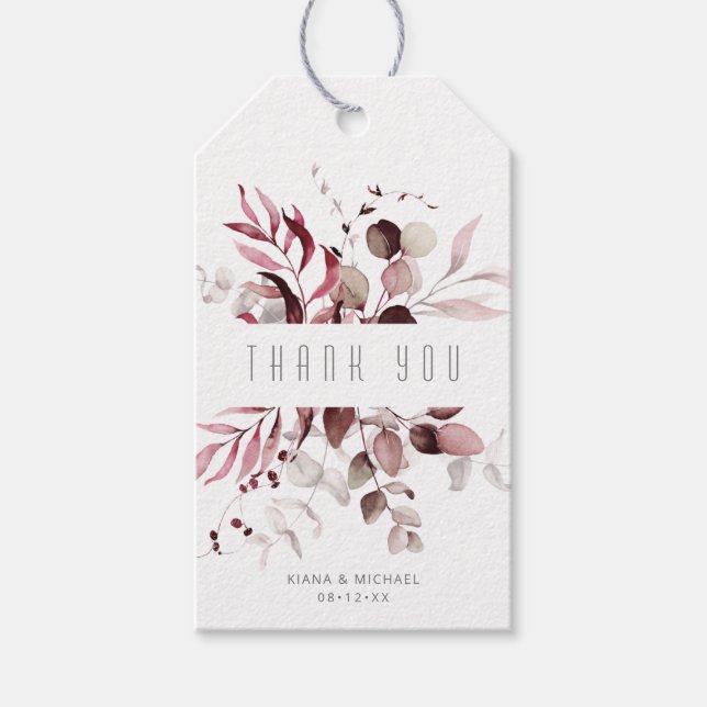 Etiqueta Para Presente Dreamy Foliage Obrigado V1 Burgundy ID817 (Frente)