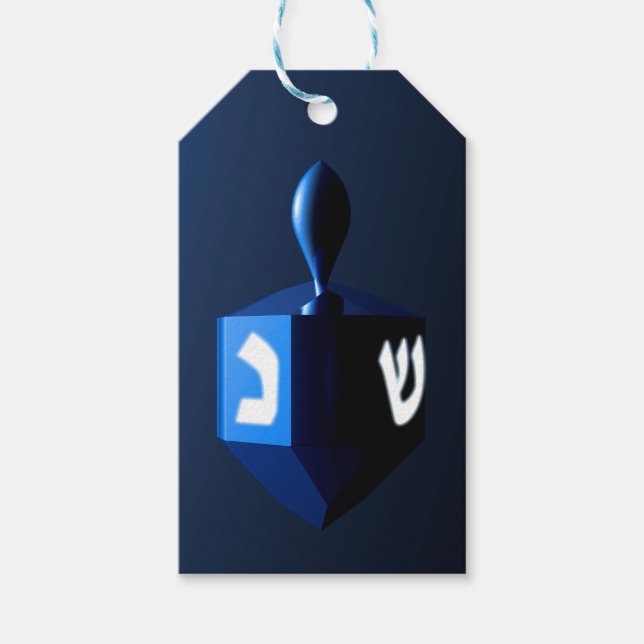 Etiqueta Para Presente Dreidel Azul Metálico (Frente)