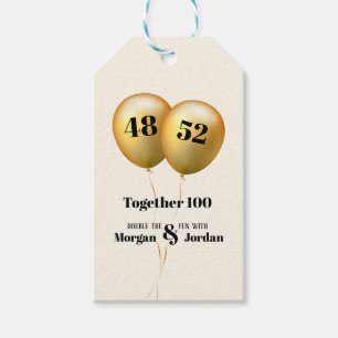 Etiqueta Para Presente Dupla Celebração Conjunto Aniversário Ouro e Preto