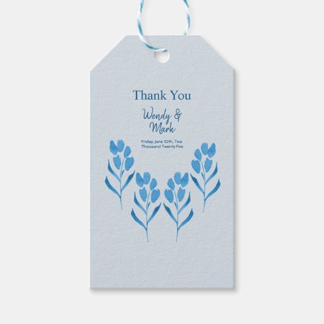 Etiqueta Para Presente Dusty Blue Floral Wedding (Frente)