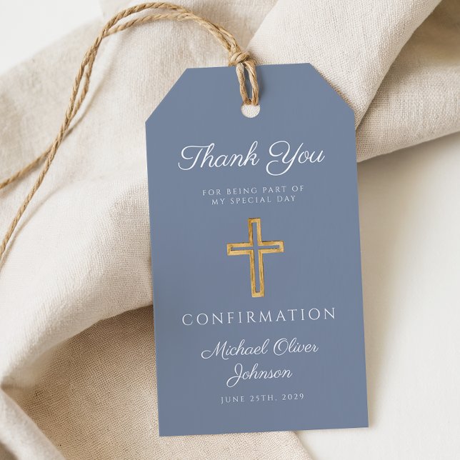Etiqueta Para Presente Dusty Blue Religious Cross Boy Confirmation (Dusty Blue Religious Cross Boy Confirmation Gift Tags)