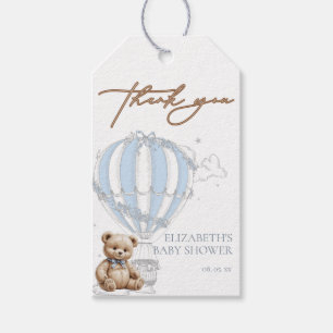 Etiqueta Para Presente Dusty Blue Toile Hot Air Balloon Bear Obrigado