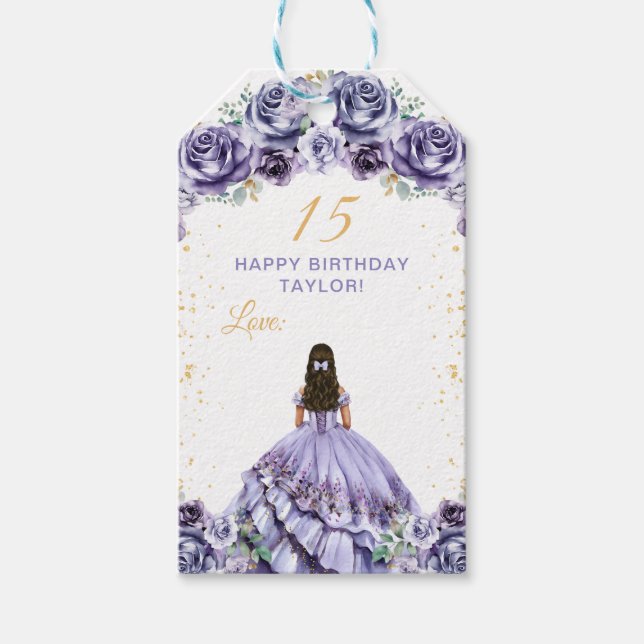 Etiqueta Para Presente Dusty Purple Princess Quinceañera Happy Birday (Frente)