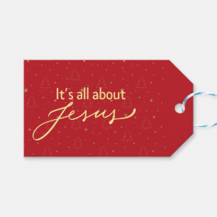 Etiqueta Para Presente É Tudo Sobre Jesus – Natal Vermelho e Dourado