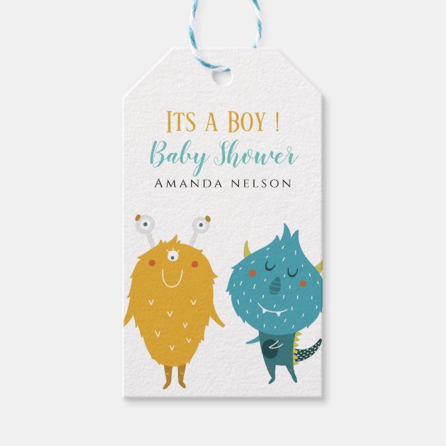 Etiqueta Para Presente É um menino Pequeno chá de fraldas de monstros que (Frente)