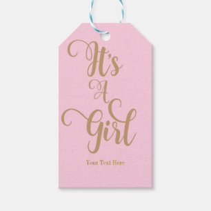 Etiqueta Para Presente É uma menina! Chá de Bebê Rosa e Dourado Favor Per