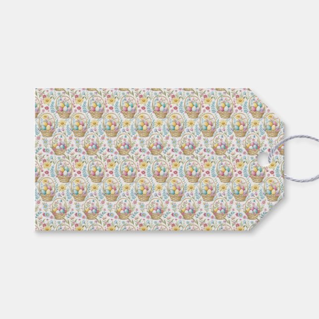 Etiqueta Para Presente Easter Basket & Spring Floral Pattern (Frente (horizontal))