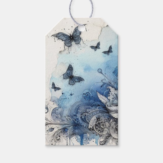 Etiqueta Para Presente Efêmeras Aquarela Azul (Frente)