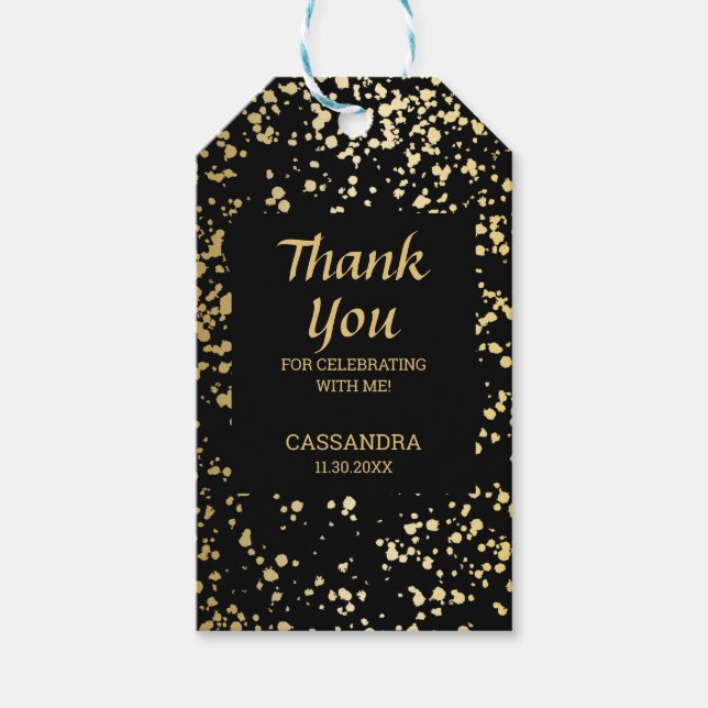 Etiqueta Para Presente Egito Clássico, Dourado borrão negro, obrigado (Frente)