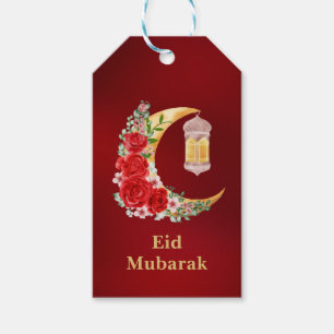 Etiqueta Para Presente Eid Mubarak Red Floral Cresent Lanterna Islâmica